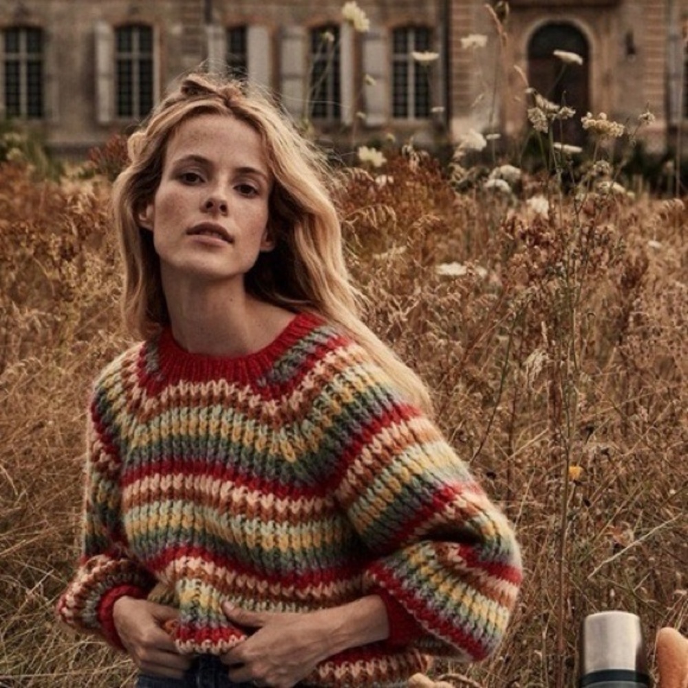 Doen Multicolor Striped Crewneck Sweater - Red, Green, Yellow, Cream